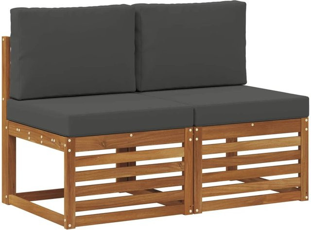 2 Stück vidaXL Outdoor Mittelsofa aus Akazien-Massivholz mit Polsterung in Anthrazit/Grau - Bild 1