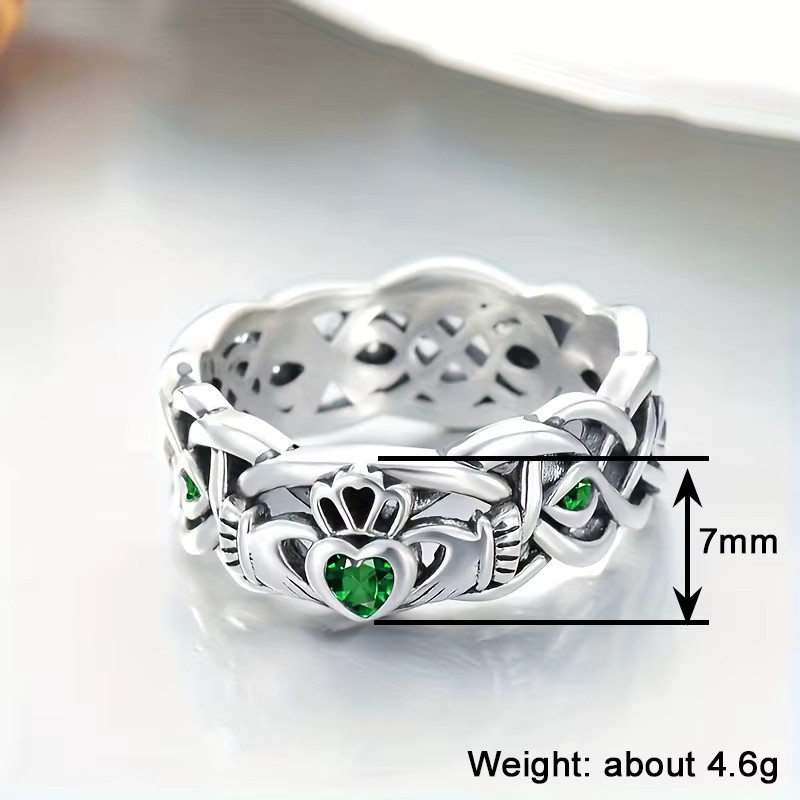 Huitan Ring, silberfarben, hellgrünes Herz-Zirkonia, Vintage, Damen - Bild 3