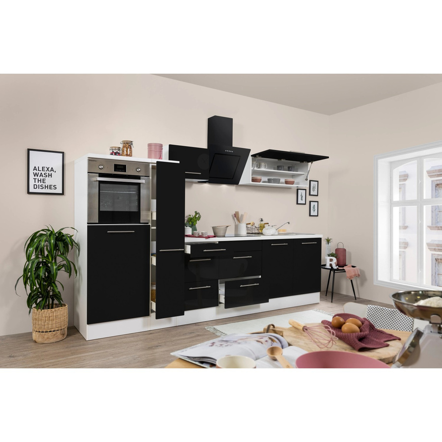 Respekta Premium Küchenzeile modern in Schwarz Hochglanz und Weiß mit Soft-Close-Türen und Schubladen, Breite: 300 cm - Bild 2