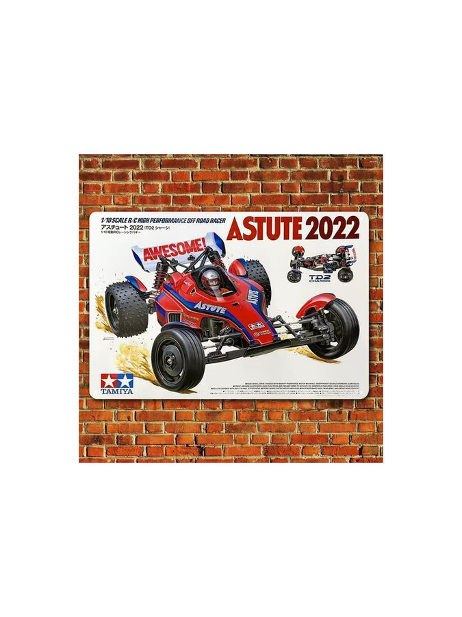 Tamiya Metallposter Vintage RC-Auto Wanddeko Blechschild Tamiya Astute 2022 Boxart, Farbe: Multicolour, B/H: 20 x 20 cm - Bild 2