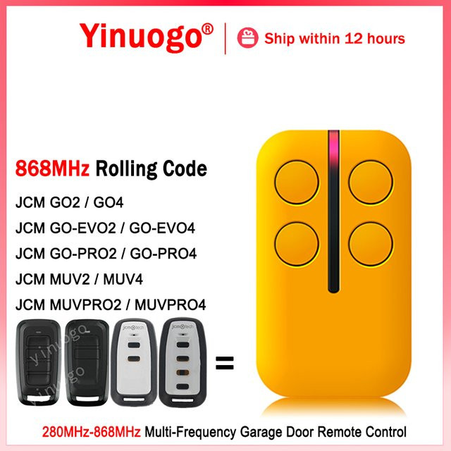 JCM Garagentor Fernbedienung Handsender 868 MHz für GO2 GO4 GO-EVO2 GO-EVO4 GO-PRO2 GO-PRO4 MUV2 MUV4 MUVPRO2 MUVPRO4 in Gelb - Bild 1