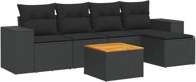 vidaXL 6-teilige Garten-Sofagarnitur aus schwarzem PE-Rattan mit Kissen und pulverbeschichtetem Stahlgestell - Bild 1