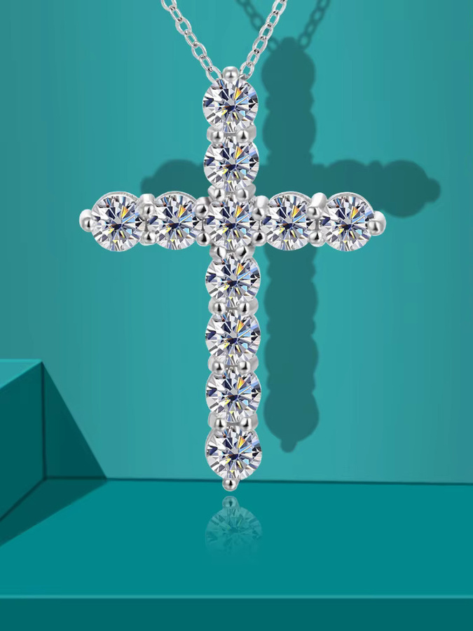 URMYLADY Halskette, Moissanit-Kreuz-Anhänger, 925 Silber, Weiß, Damen - Bild 1