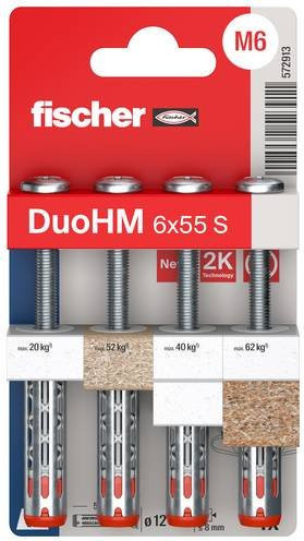 Fischer DuoHM 6x55 S PH PZ Hohlraumdübel aus Nylon und Metall, Grau, 4 Stück - Bild 1