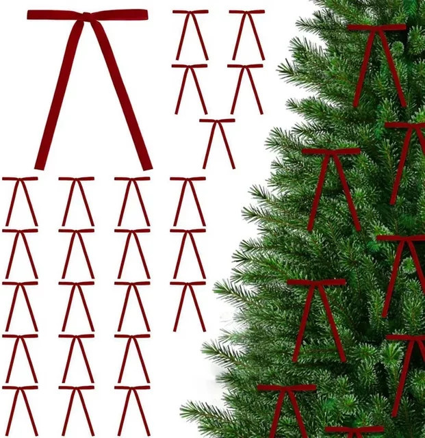 12 Stück Samt-Weihnachtsschleifen in Rot und Braun für Weihnachtsbaum, Kränze und Geschenkverpackungen - Bild 1