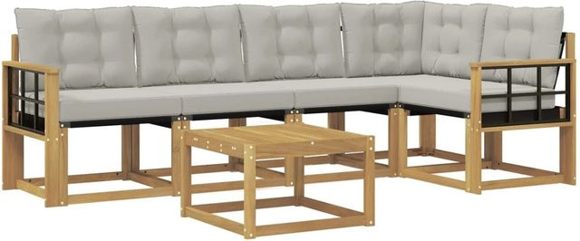 vidaXL Outdoor-Sofagarnitur mit Kissen 6-teilig in Weiß und Hellgrau - Bild 1