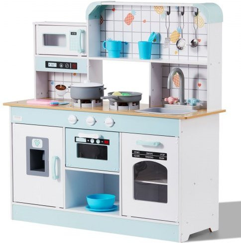 VEVOR Spielküche aus Holz für Kinder in Weiß mit Licht- und Soundeffekten, Ofen, Spüle, Mikrowelle, Kühlschrank und Zubehör - Bild 1