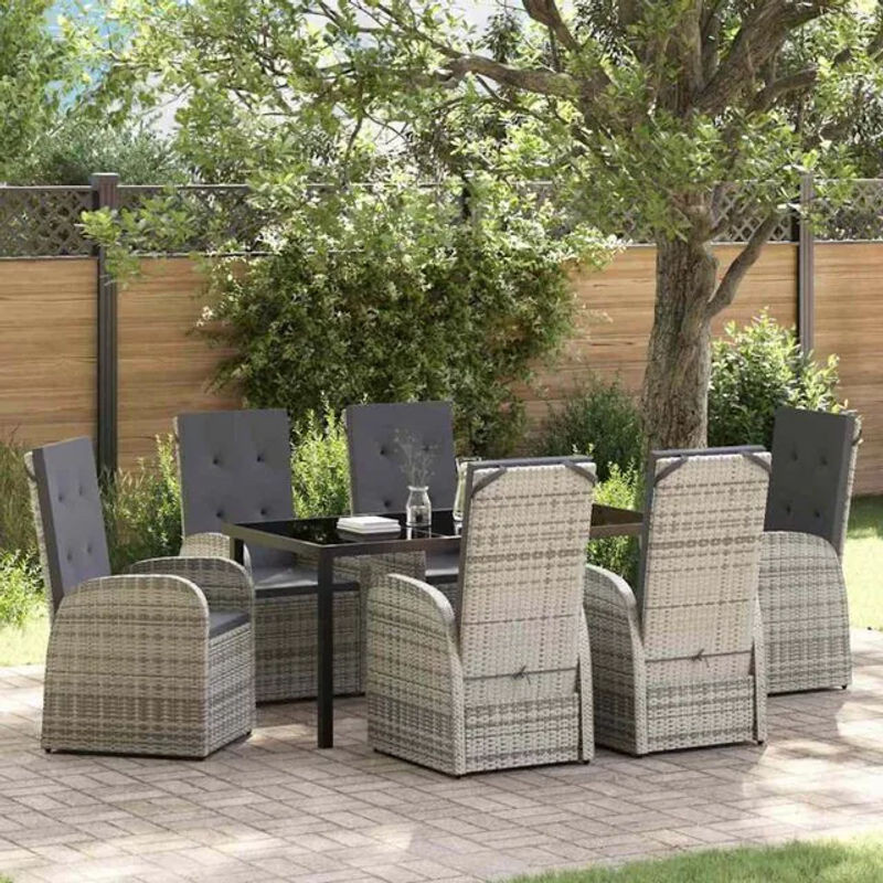 Vidaxl Garten Essgruppe aus Polyrattan und Stahl in Grau mit 7 Teilen und Kissen - Bild 1