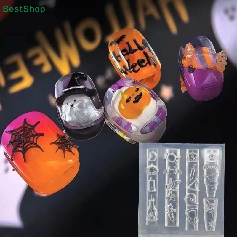 HNKMP Nagelform 3D Silikon Halloween Kürbis Spinne Relief, Transparent - Bild 2