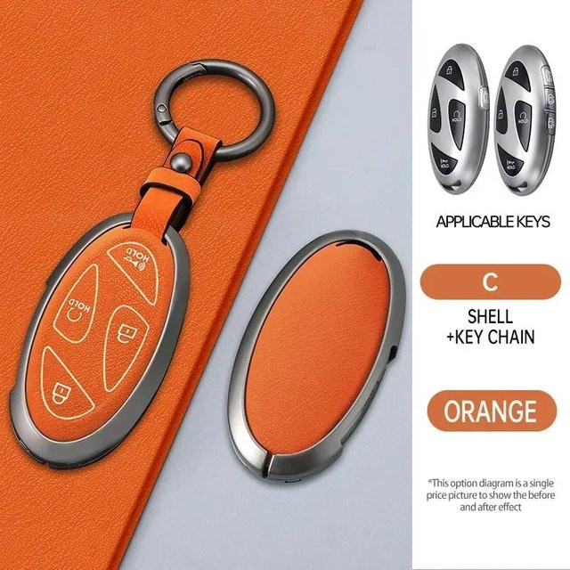 Schlüsselhülle aus Legierung und Leder für Hyundai Kona SX2 und IONIQ 6 in Orange - Bild 1