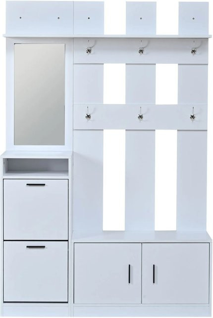 Merax Flurgarderobe mit integrierter Sitzbank und Spiegel in Weiß, B/T/H: 120 x 30 x 180 cm - Bild 1