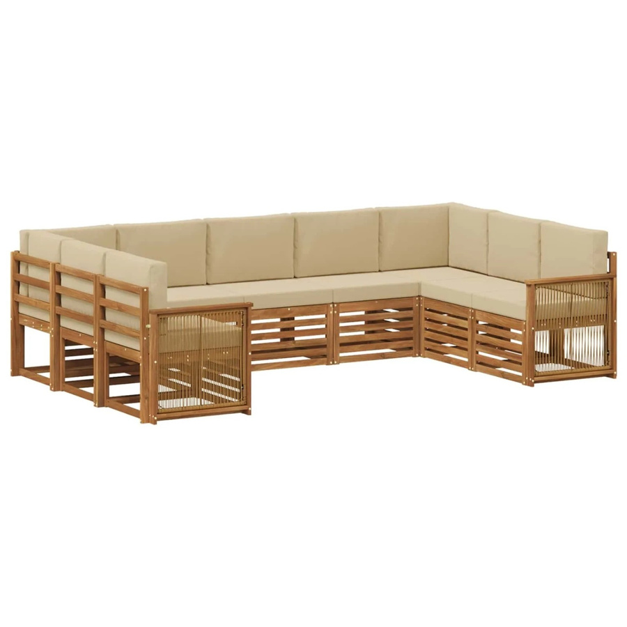 vidaXL Ecksofa Set aus massivem Akazienholz in Natur mit wetterfesten Polyester-Kissen in Beige - Bild 2