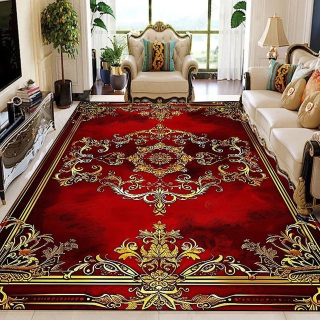 Karpetti Teppich mit floralem Retro-Design in Rot, weich und rutschfest, für Wohnzimmer und Schlafzimmer, B/T: 200 x 300 cm - Bild 1