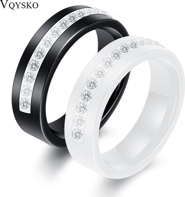 VQYSKO Ehering Keramik, Kristall, Schwarz, Damen, 6 mm - Bild 1