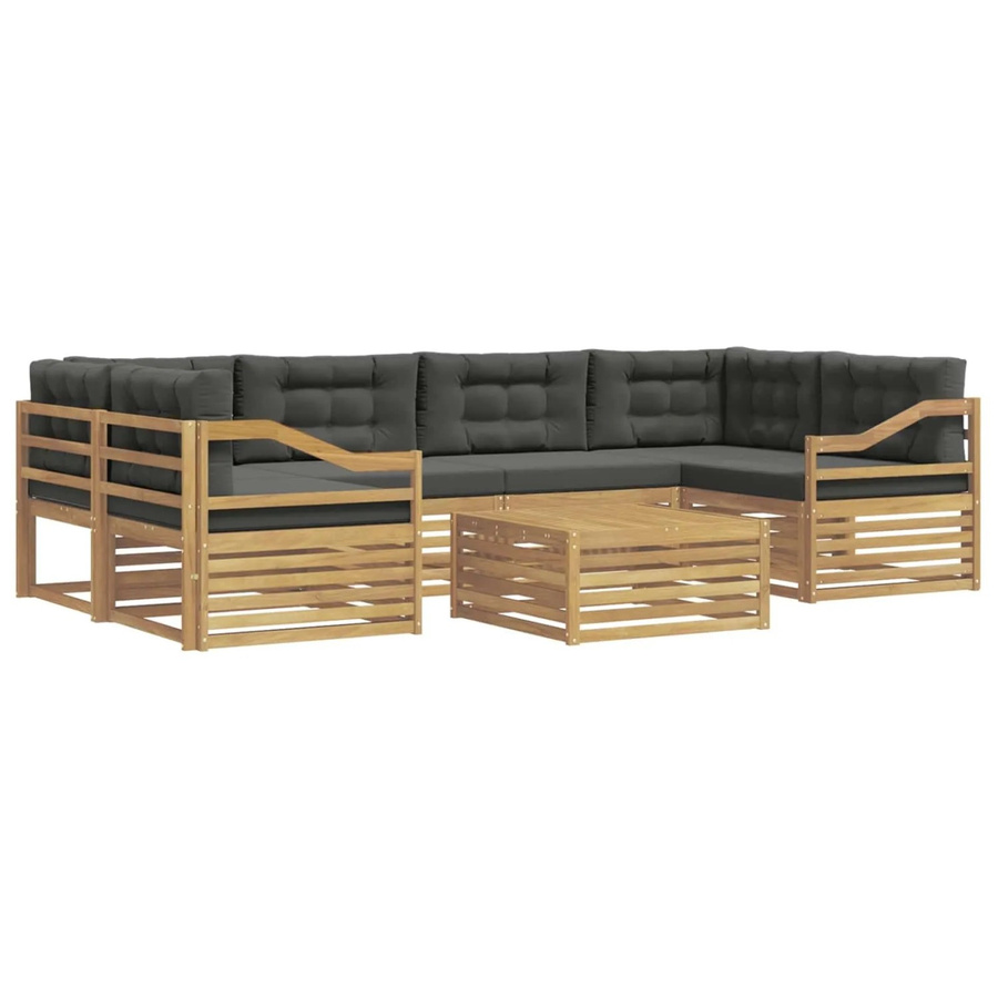 vidaXL Outdoor-Sofagarnitur 7-teilig in L-Form aus Akazienholz mit Polstern in Weiß und Anthrazit - Bild 2