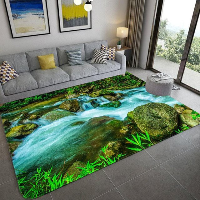 Karpetti 3D Naturlandschaft Teppich mit grünem Wald und Wasserfall, rutschfest, B: 160 cm, T: 200 cm - Bild 1