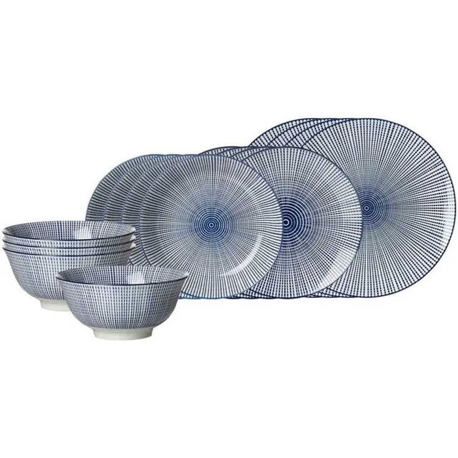 Ritzenhoff & Breker Royal Makoto Porzellan-Geschirrset 16-teilig in Blau und Weiß mit geometrischem Design - Bild 2