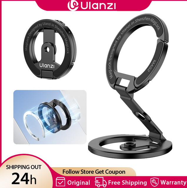 Ulanzi MA02 MagLock Dual Magnetischer Telefonständer in Schwarz, faltbarer MagSafe-Telefonhalter mit 1/4-Zoll-Schraube für iPhone und Android-Smartphones - Bild 1
