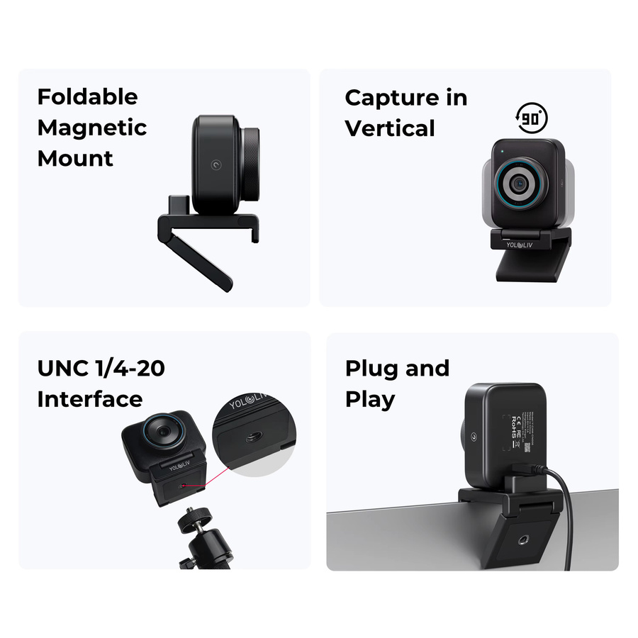 YOLOLIV YoloCam S3 4K-Streaming-Webcam mit 1/1,3-Zoll-Sensor, PDAF-Autofokus und 4-fachem Zoom in Schwarz - Bild 4
