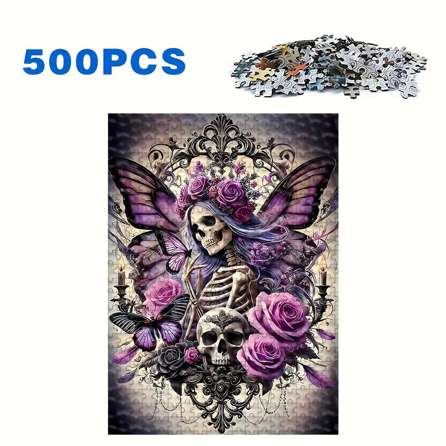 Challengi Puzzle, Totenkopf- und Rosen-Design, Lila, Schwarz - Bild 3