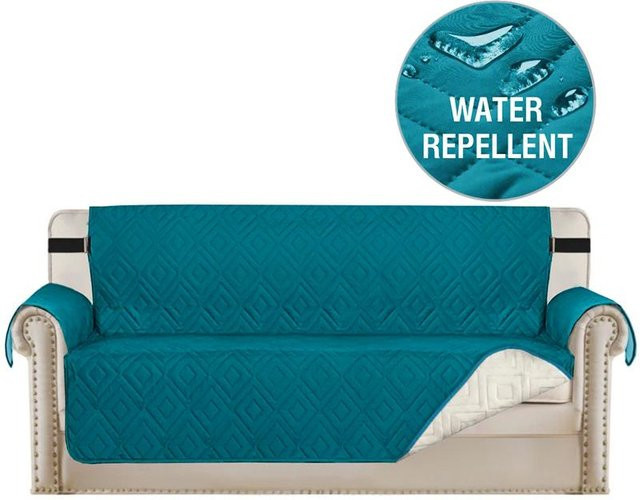 Lylyna Wasserdichter und rutschfester Sofabezug für 2-Sitzer, gesteppt, Farbe: Türkis - Bild 1