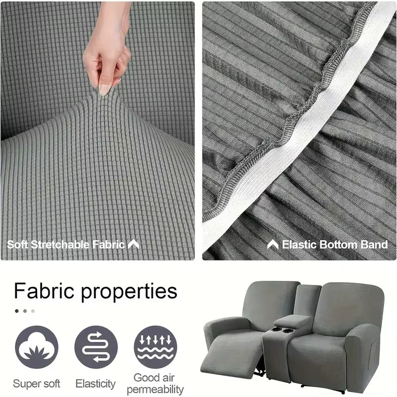 WANERQU 2-Sitzer Relaxsessel-Bezüge mit Konsolenabdeckung, elastischer Loveseat-Schonbezug für Relaxsessel in Blau und Grau - Bild 3