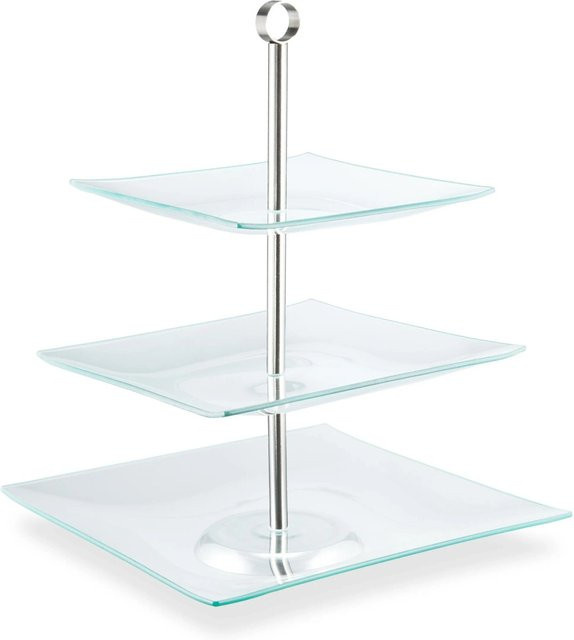 Relaxdays Etagere aus Glas und Edelstahl in Transparent und Silber, 3 Etagen, B/T/H: 40 x 30 x 30 cm - Bild 1