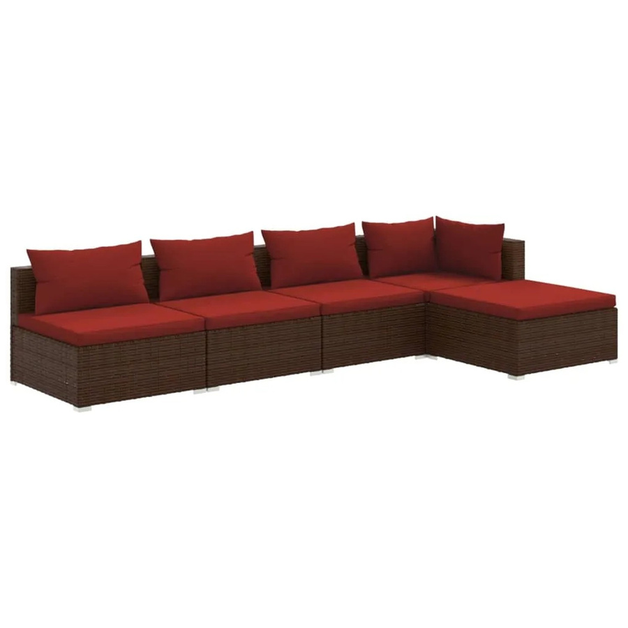 vidaXL 5-tlg Garten-Lounge-Set aus Poly Rattan in Braun mit Kissen und Ottoman im L-Shape Design - Bild 2