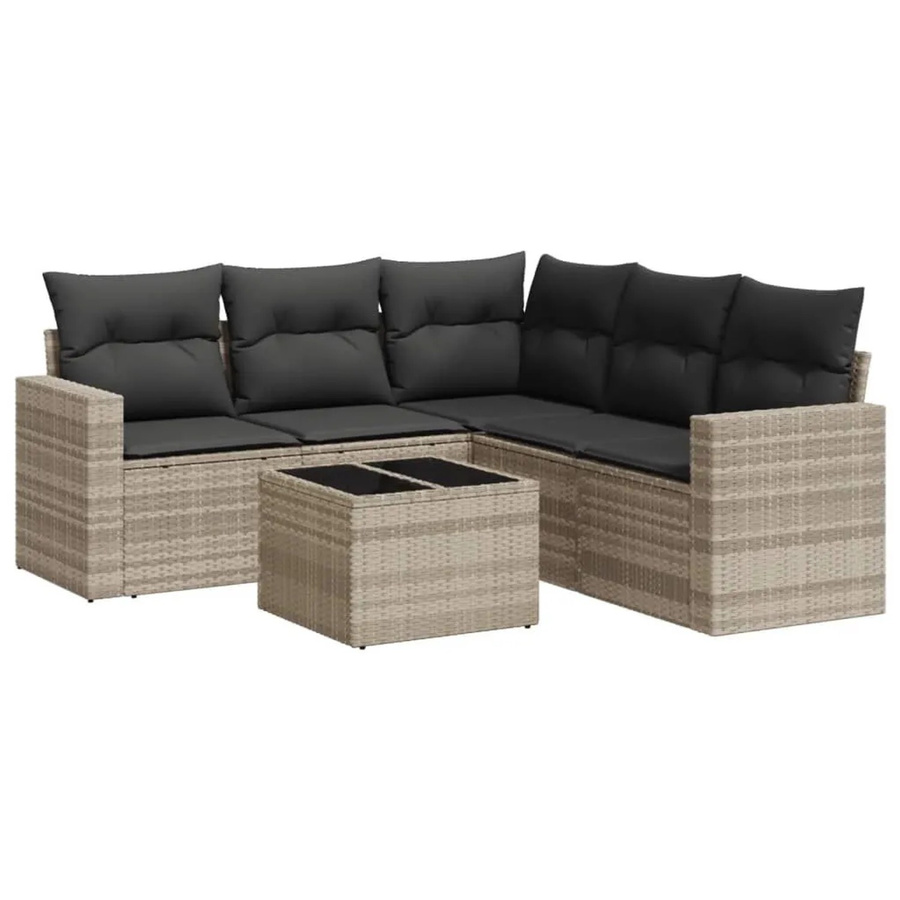 vidaXL 6-teilige Garten-Sofagarnitur in L-Form mit Kissen und Couchtisch, Hellgrau, Poly-Rattan mit Metallgestell - Bild 2