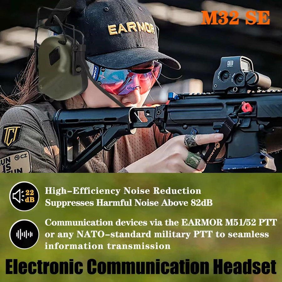 EARMOR Taktisches Headset SE M32 Active Shooting Ohrenschützer in Schwarz mit Helmschienenadapter und DIY Helmhalterung - Bild 4