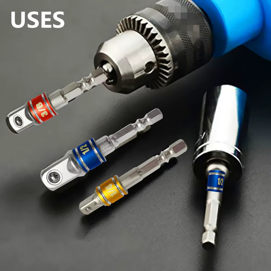 Rafford 3-teiliges Schlagschrauber-Steckschlüssel-Adapter-Set mit 1/4 Zoll, 3/8 Zoll und 1/2 Zoll Sechskantschaft für Akku-Bohrmaschinen und Schraubendreher - Bild 5