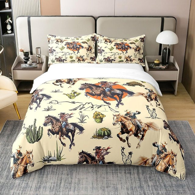 Bettwäsche Set Retro Cowboy Stil Westliche Dekoration für Jungen und Teenager, Deckenbezug und Tagesdecke, B/H: 135 x 200 cm - Bild 1