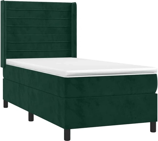 vidaXL Boxspringbett mit Matratze in Dunkelgrün aus Samt, Hybridbett mit Taschenfederkern, B/T: 100 x 200 cm - Bild 1