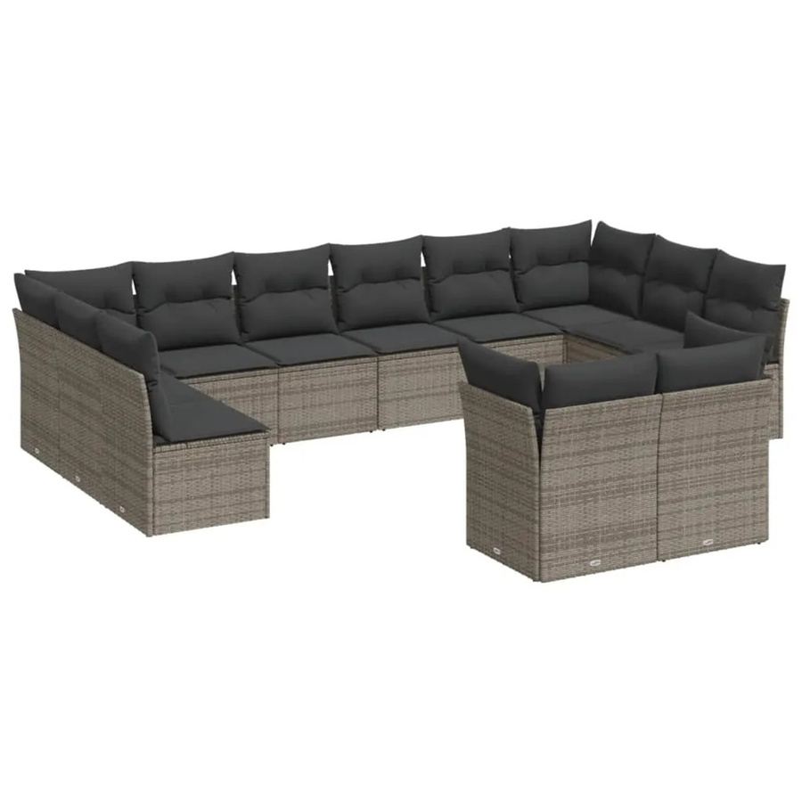 vidaXL 12-tlg. Garten-Sofagarnitur in U-Form aus grauem Poly-Rattan mit Sitzkissen und Stauraum - Bild 2