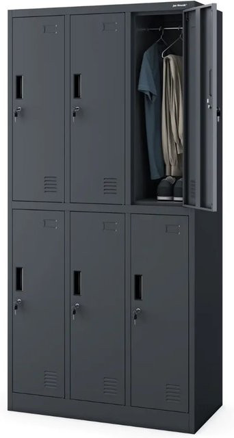 JAN NOWAK Umkleideschrank Spind IGOR mit 6 Abteilen in Anthrazit, Höhe: 185 cm, Breite: 90 cm, Tiefe: 45 cm - Bild 1