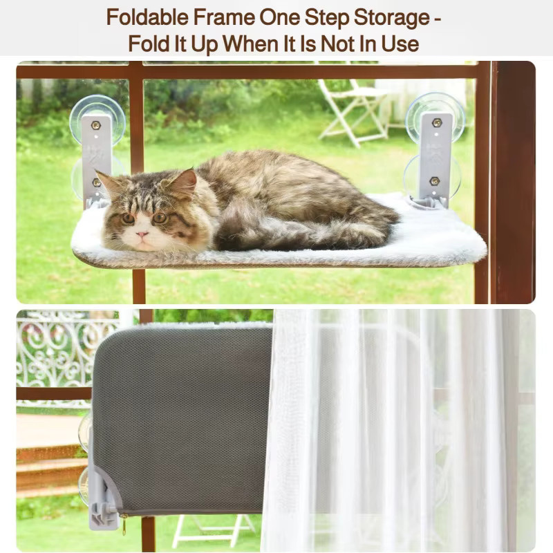 Eelhoe Katze Hängematte Beige mit Saugnapf für Fenster und Balkon - Bild 2