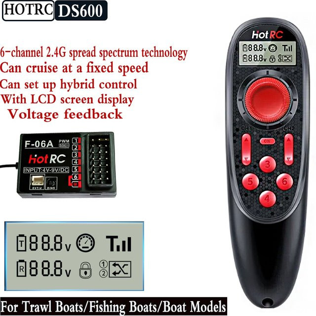 HOTRC DS600 6-Kanal 2,4GHz RC Fernbedienung Sender mit F-06A Empfänger - Bild 1