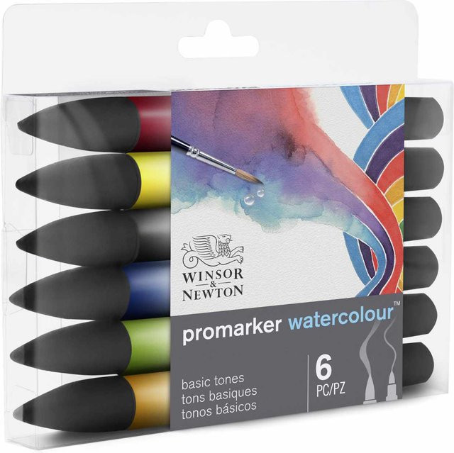 Winsor & Newton Promarker Aquarellmarker für Professionals, 6 Stück, Multicolour, Brush Tip - Bild 1