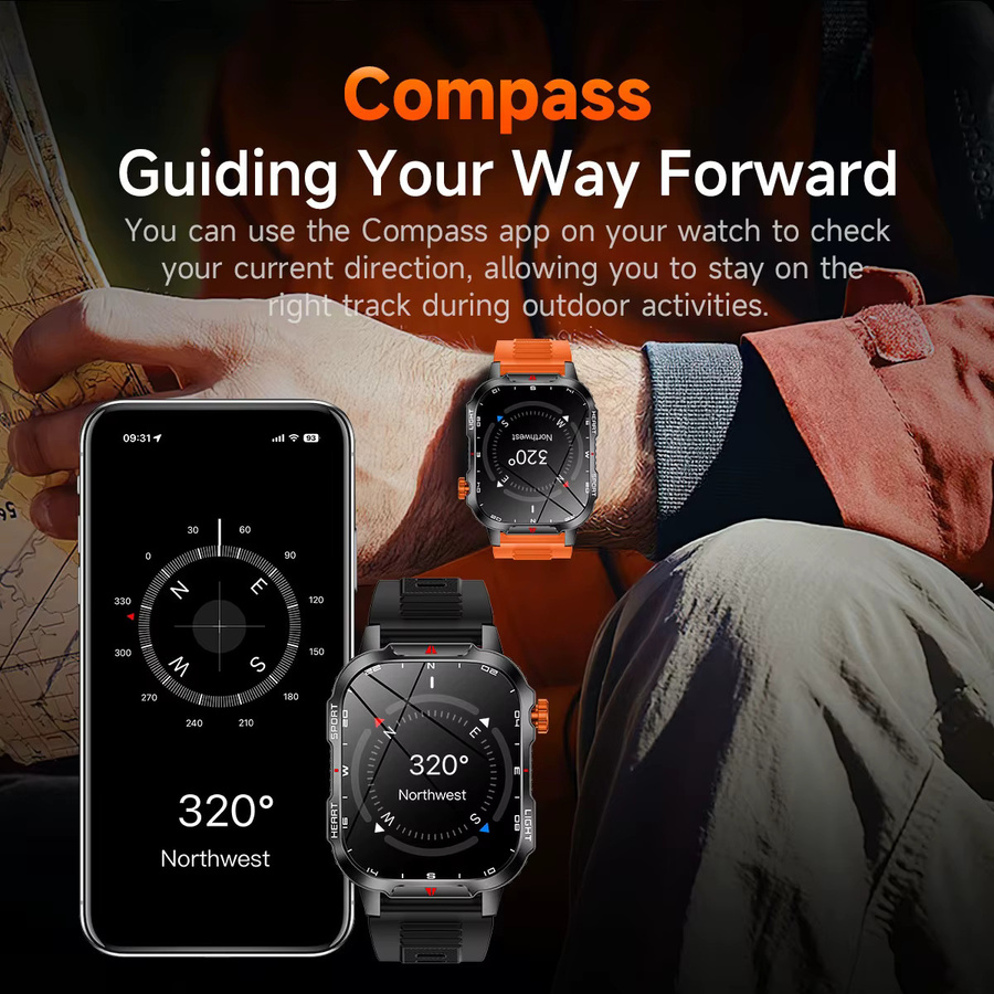 SIMSONLAB Smartwatch, 2,01'', Silikon, Schwarz, Kompass - Bild 4