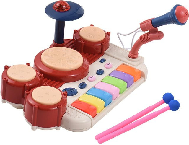 TOMTOP JMS Musikinstrumente Set, Trommel Klavier Tastatur Schlagzeug, Rot - Bild 1