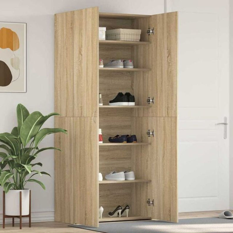 Schuhschrank mit Regal von Vidaxl in Braun, Beige und Natur aus Holzwerkstoff, B/T/H: 80 x 35,5 x 180 cm - Bild 1
