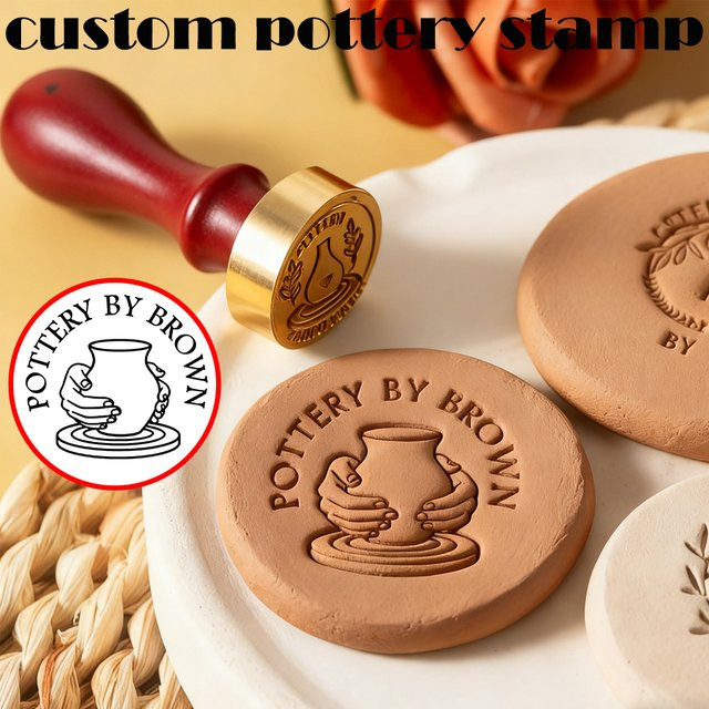 Personalisierter Messingstempel mit eigenem Logo für Keramik und Ton in Gold - Bild 1