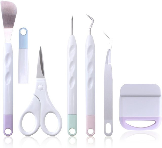 Meterk Basis-Werkzeugset aus Edelstahl und Kunststoff, 6-teiliges Set mit Unkrautjäter, Schaber, Spachtel, Pinzette und Schere in Multicolor - Bild 1