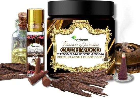 Herbexo Oud Attar und Herbal Dhoop Combo Pack, langanhaltend, alkoholfrei und natürlich, Schwarz - Bild 1