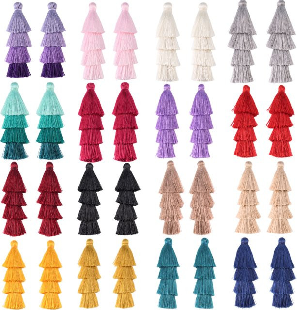 4 Stück Polyester-Seidenquasten in Blau und Multicolour, 4-lagige Charm-Quasten mit 80 mm Durchmesser für deine DIY-Bastelarbeiten, Vorhangdekoration, Taschen, Kleidung und Ohrring-Accessoires - Bild 1