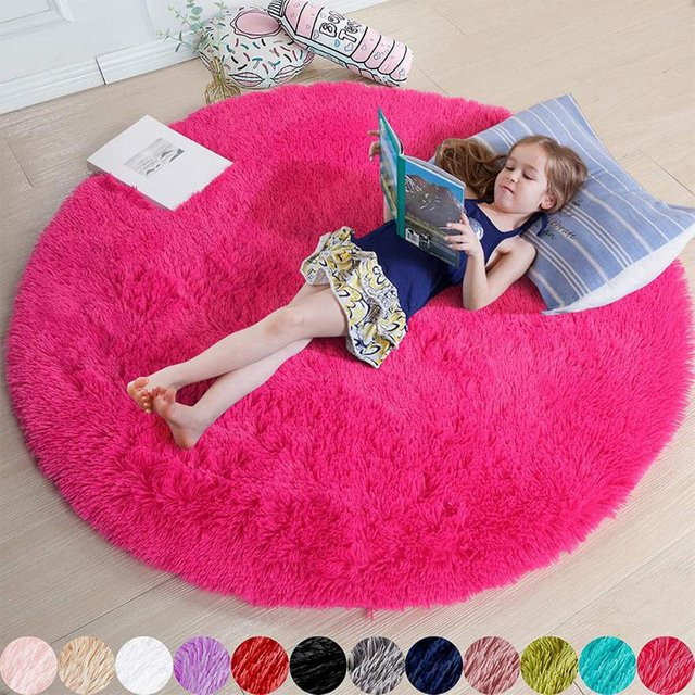 Runder Plüschteppich von WTEMPO in Weiß, flauschiger Teppich aus Microfaser für Wohnzimmer, Schlafzimmer und Kinderzimmer, Durchmesser: 180 cm - Bild 1