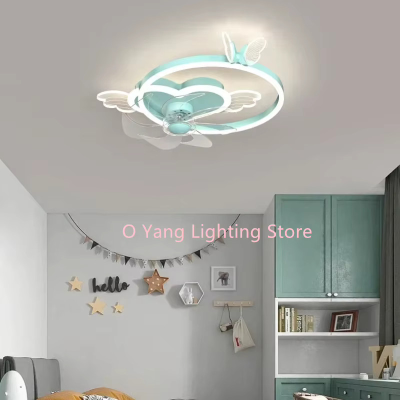 JIANKEXING Nordischer Deckenventilator mit LED-Ringleuchte in Blau, dimmbar und mit Fernbedienung, ideal für Schlafzimmer und Kinderzimmer - Bild 1