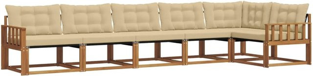 vidaXL Outdoor-Sofagarnitur 6-teilig aus Akazienholz in Natur mit beigen Kissen und Textilene-Elementen für Garten und Terrasse - Bild 1
