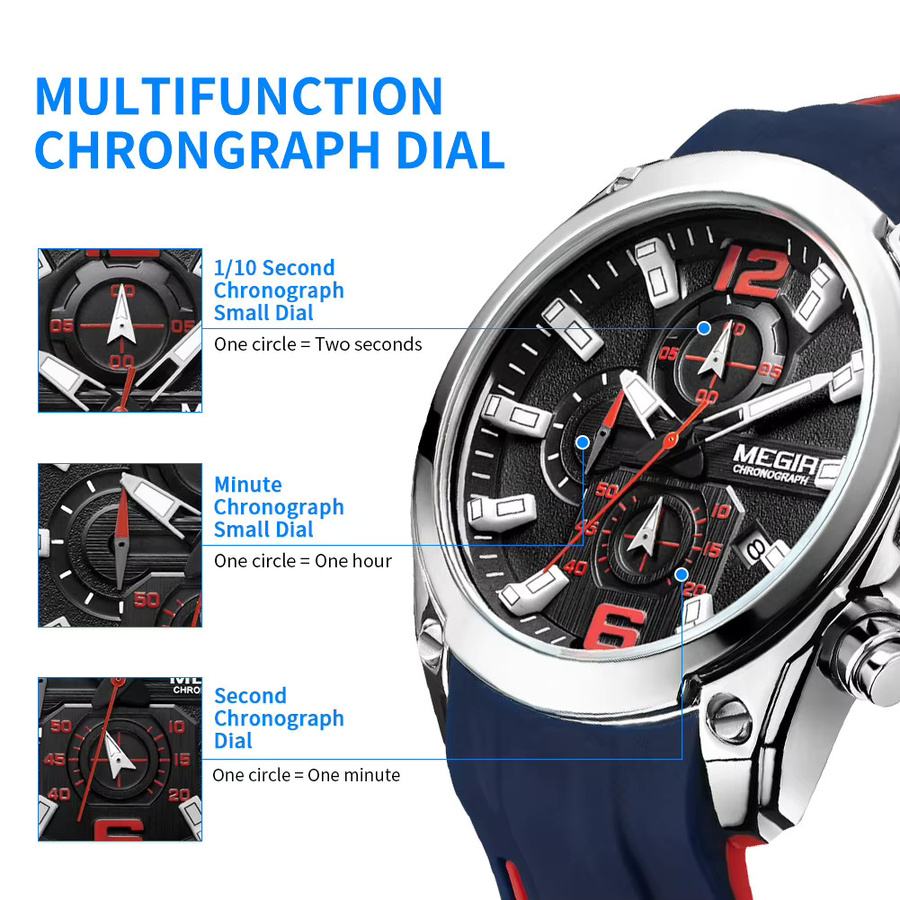 MEGIR Chronograph Armbanduhr, Quarz, Edelstahl, Schwarz, Herren - Bild 6