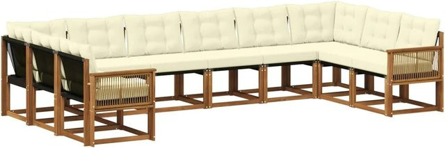 vidaXL Outdoor-Sofagarnitur L-Form aus Massivholz Akazie mit 10 Kissen in Natur und Creme/Beige - Bild 1